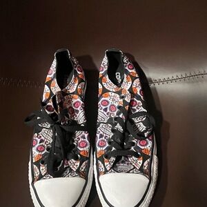 Converse Women's Low Top Sugar Skull Sneakers - Black, White, Orange, Pink